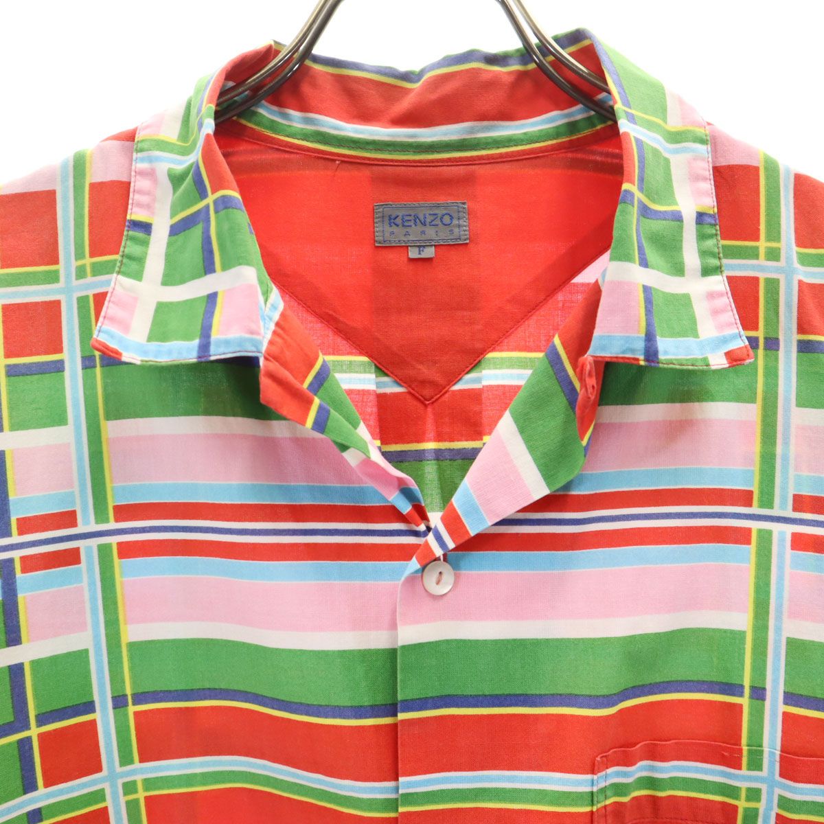KENZO ケンゾー 90s オールド チェック柄 半袖 オープンカラーシャツ F