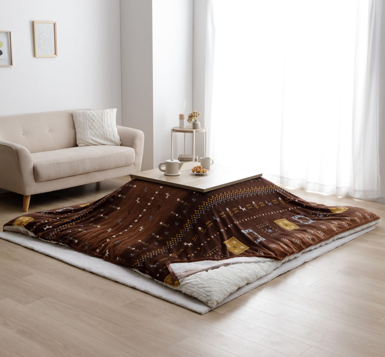 新品 イケヒコ こたつ布団 上掛け ふわふわな肌触り カリエ 約210×290cm ブラウン ギャベ柄 こたつ布団カバー 長方形 汚れ防止 洗える #1152060062205