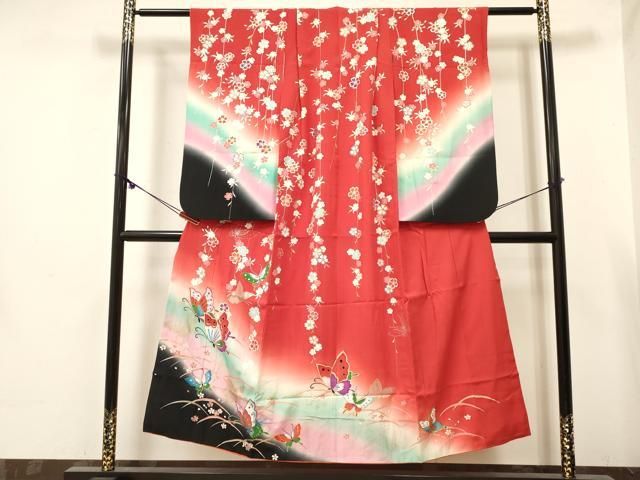 平和屋着物∵女の子　十三参り　子供　祝着　花蝶文　暈し染め　金銀彩　逸品　DABE7235ma