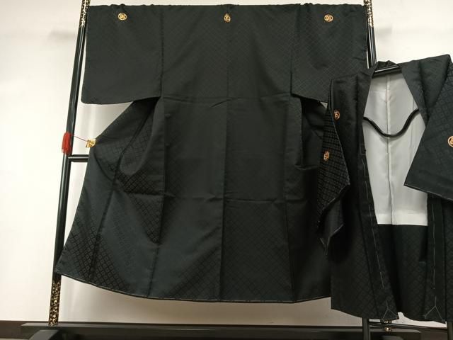 平和屋着物●男性　黒紋付　羽織セット　菱地紋　キングサイズ　洗える着物　未使用　AABI1868fy 42,250円
