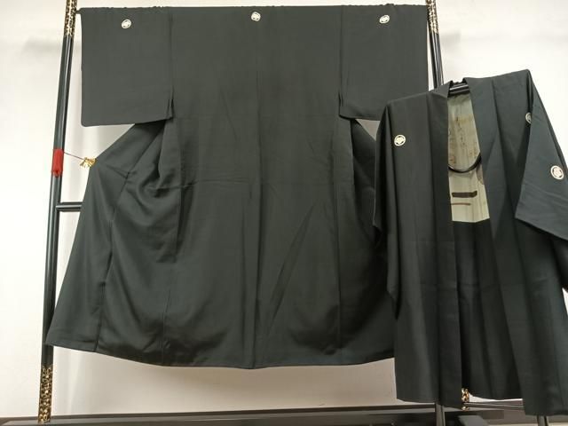 平和屋着物●男性　黒紋付　羽織セット　正絹　逸品　AABI1873fy