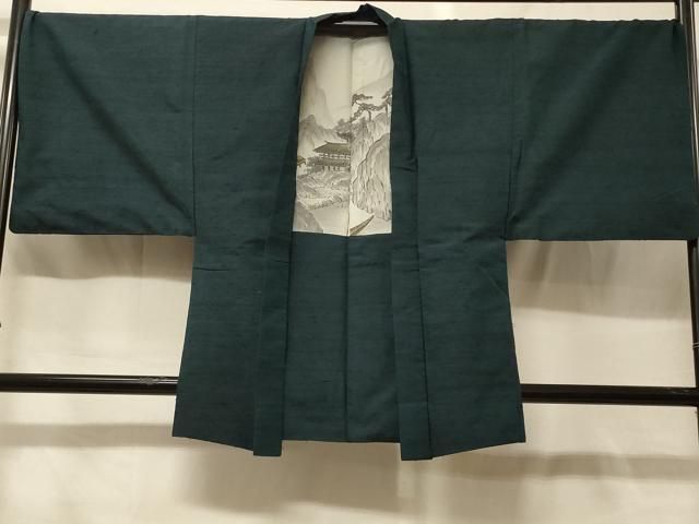 平和屋着物＃男性　羽織　ひげ紬　高麗納戸色　正絹　逸品　CABG8018in