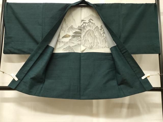 平和屋着物＃男性　羽織　ひげ紬　高麗納戸色　正絹　逸品　CABG8018in 平和屋着物＃男性 羽織 ひげ紬 高麗納戸色 正絹 逸品 CABG8018in