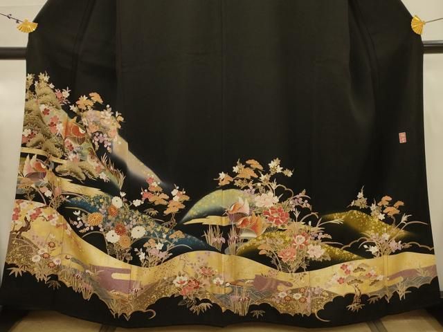 しんさん　黒留袖 金彩 貝桶 逸品 黒留袖 貝桶 着物 平和屋着物 豪華黒留袖 駒刺繍 貝桶飛