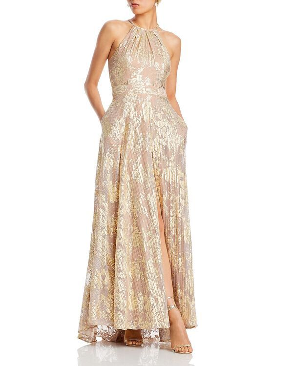 アクア レディース アンダーウェア ナイトウェア トール ニット ホルター AQUA Foil Knit Metallic Halter Gown Exclusive WhitePinkGold ホワイト