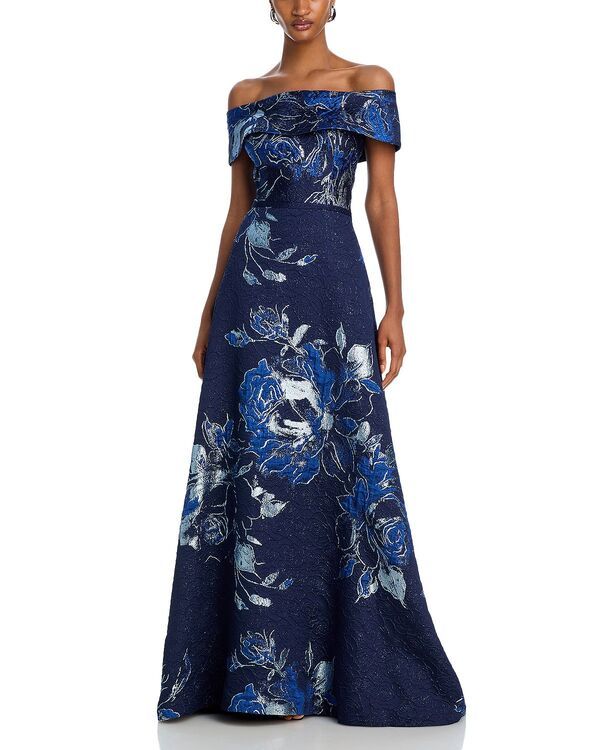 テリジョンバイリッキーフリーマン レディース アンダーウェア ナイトウェア フラワー柄 トール フラワー Teri Jon by Rickie Freeman OfftheShoulder Metallic Floral Jacquard Gownavy Mu