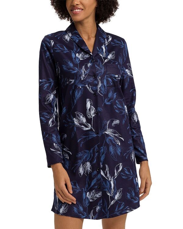 ハンロ レディース アンダーウェア ナイトウェア プリント Hanro Loungy Nights Printed Long Sleeve Nightgown Midnight Garden