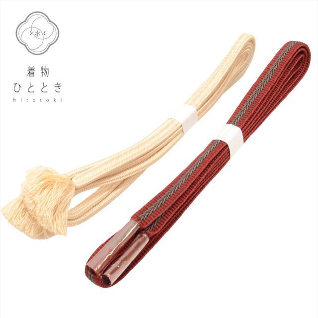 帯締め 2点セット 正絹 リサイクル帯〆 白 茶色系 平組 着付け小物 和装小物 kkb3343b[ 和服 カジュアル着物 アウトレット レトロ アンティーク プチプラ お洒落 普段着 お稽古 アウトレット きもの kimono ]