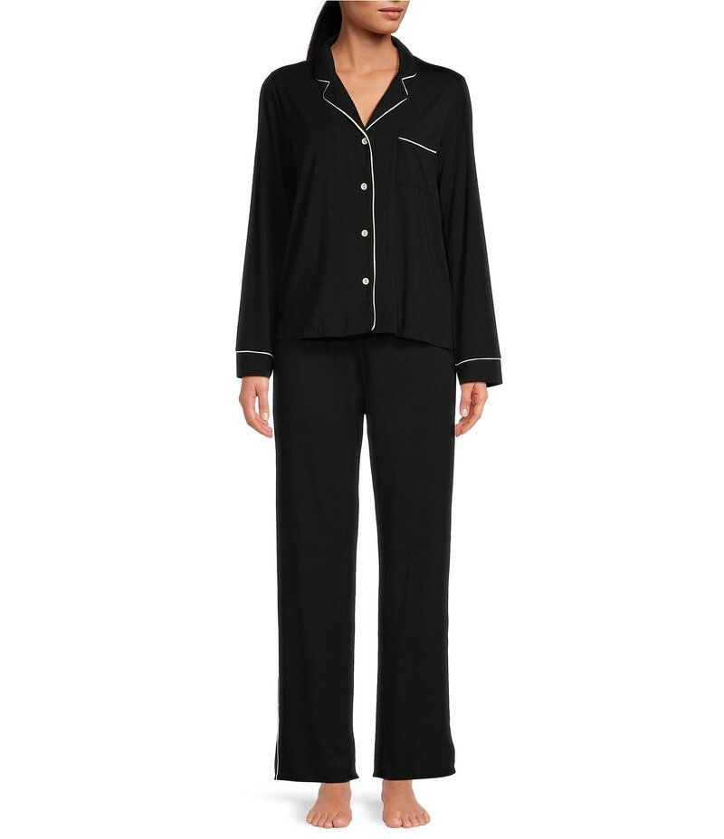 ピージェイサルベージ レディース アンダーウェア ナイトウェア PJ Salvage Modal Basic Solid Notch Collar Pajama Set Black ブラック