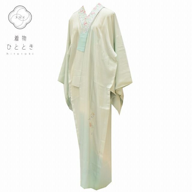リサイクル着物 長襦袢 身丈133cm 裄丈71cm 女性 正絹 刺繍半衿付き 緑色系 花文様 特品 [ 着物 中古 帯 リサイクル 振袖 浴衣 袴 和服 古着 ] rr1747b