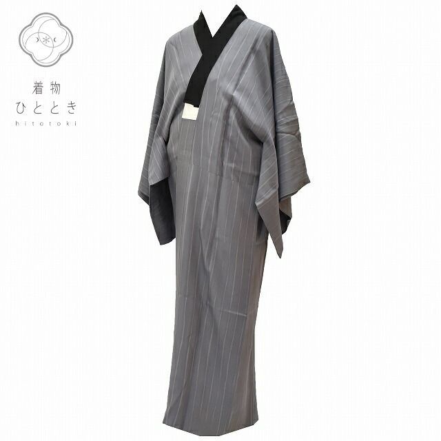 リサイクル着物 長襦袢 身丈134cm 裄丈67cm 男性 正絹 グレー色系 よろけ縞文様 特品 [ 着物 中古 帯 リサイクル 振袖 浴衣 袴 和服 古着 ] rr1763b