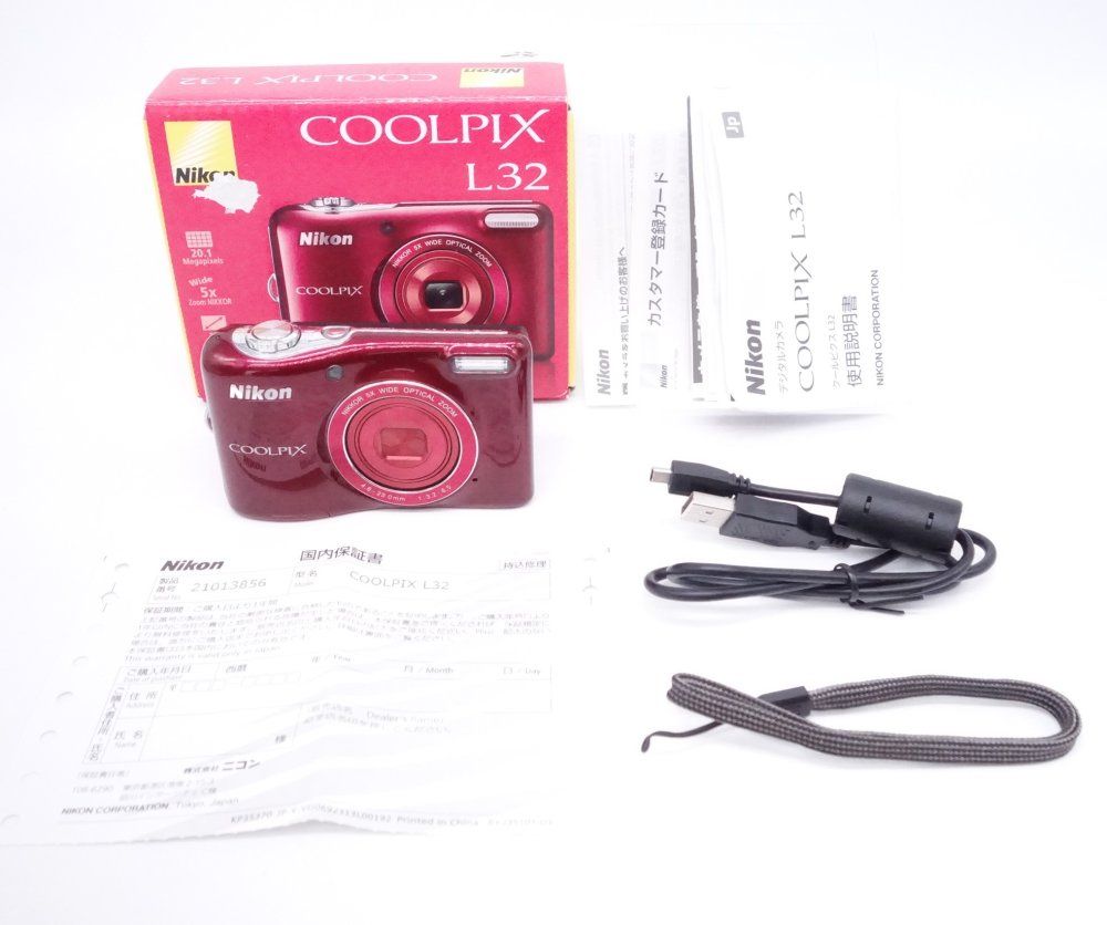 【極上品】ニコン Nikon デジタルカメラ COOLPIX L32 レッド 2005万画素 乾電池タイプ [W2605076A]