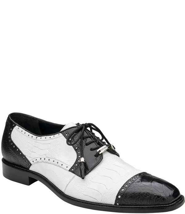 ベルヴェデール メンズ シューズ ワンピース ダービー キャップ レース Belvedere Mens Batta Ostrich Cap Toe Lace Up TwoTone Derby Dresshoes BlackWhite ホワイト