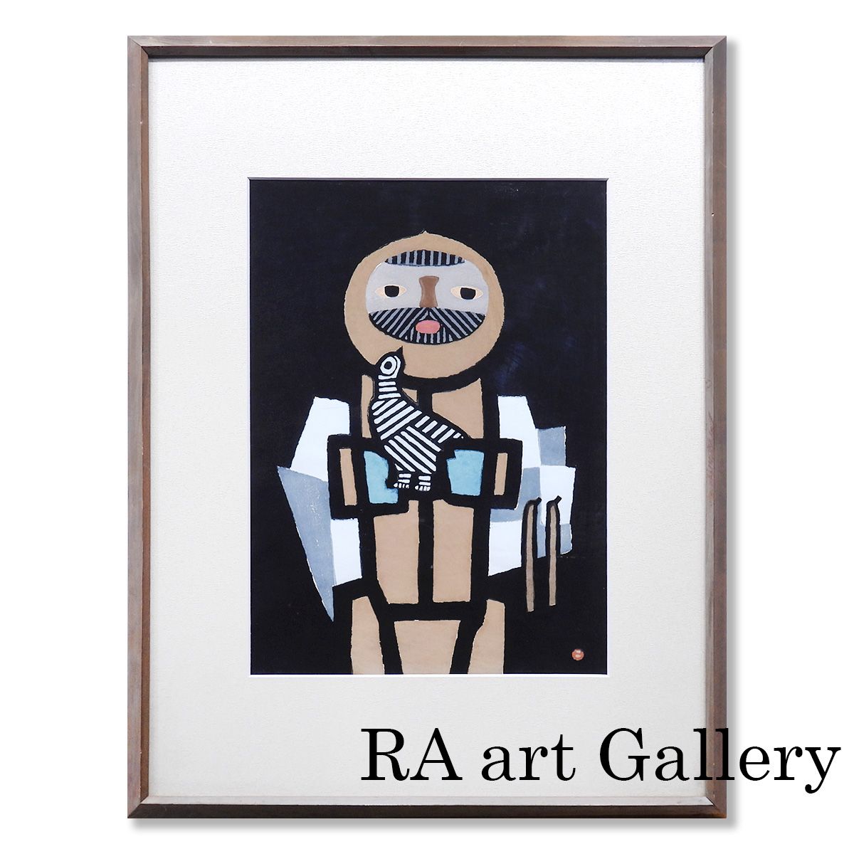 畦地梅太郎 山男と鳥 人物画 木版画 代表作 解説あり 作家直筆サイン 雷鳥 美術館収蔵 1950年代 アート 版画 絵画 真作保証 値下げ交渉可能