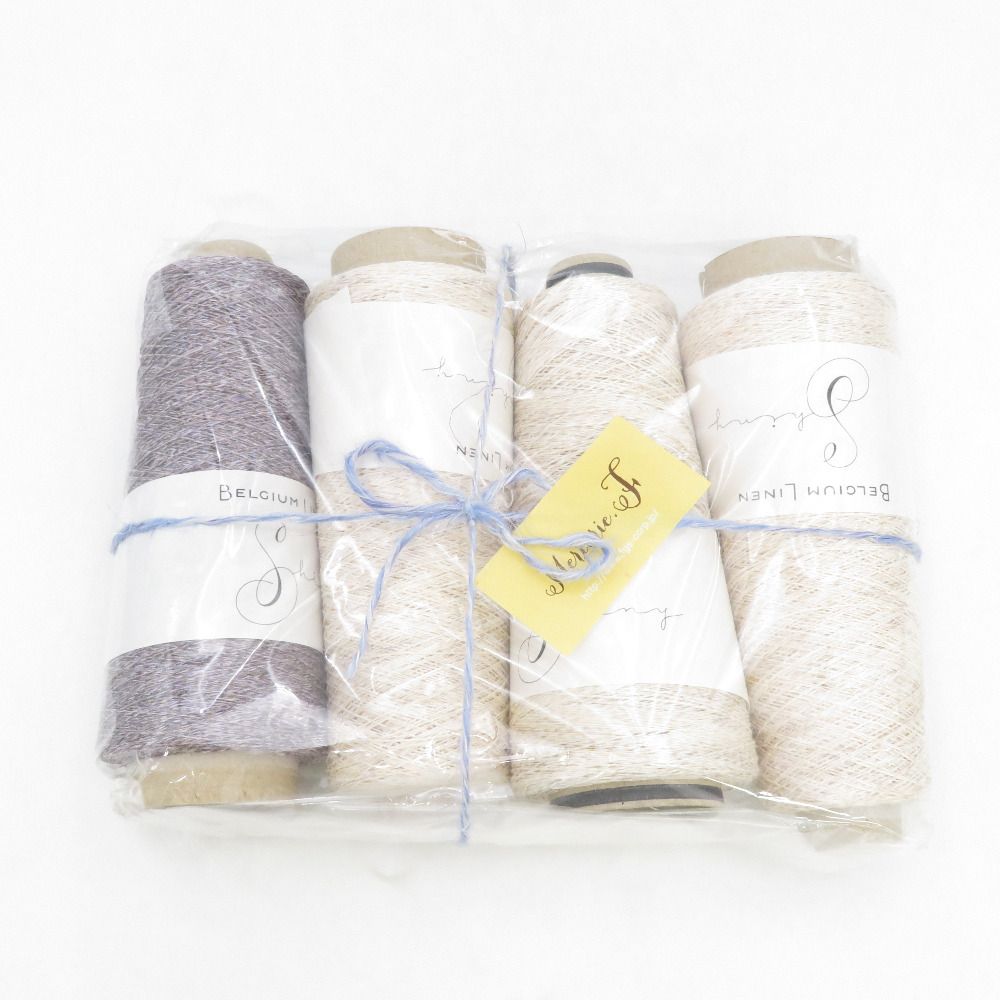 毛糸 BELCIUM LINEN Shiny シャイニー(9番単糸) スタジオエフ 4巻セット 100g 約900ｍ ベージュ系×3/パープル系×1 未使用品