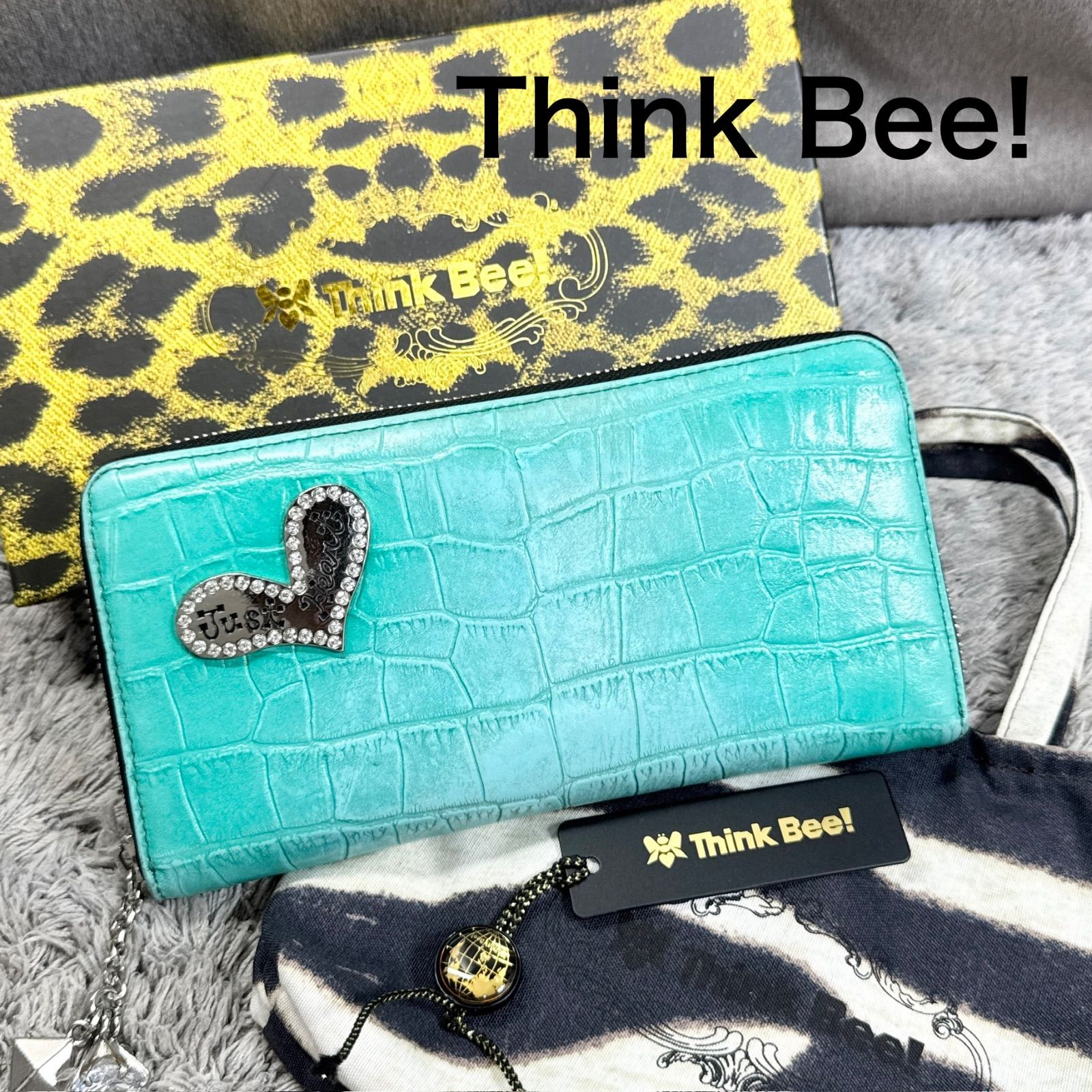Think Bee! シンクビー 長財布 ラウンドファスナー 型押し 保管袋付き 