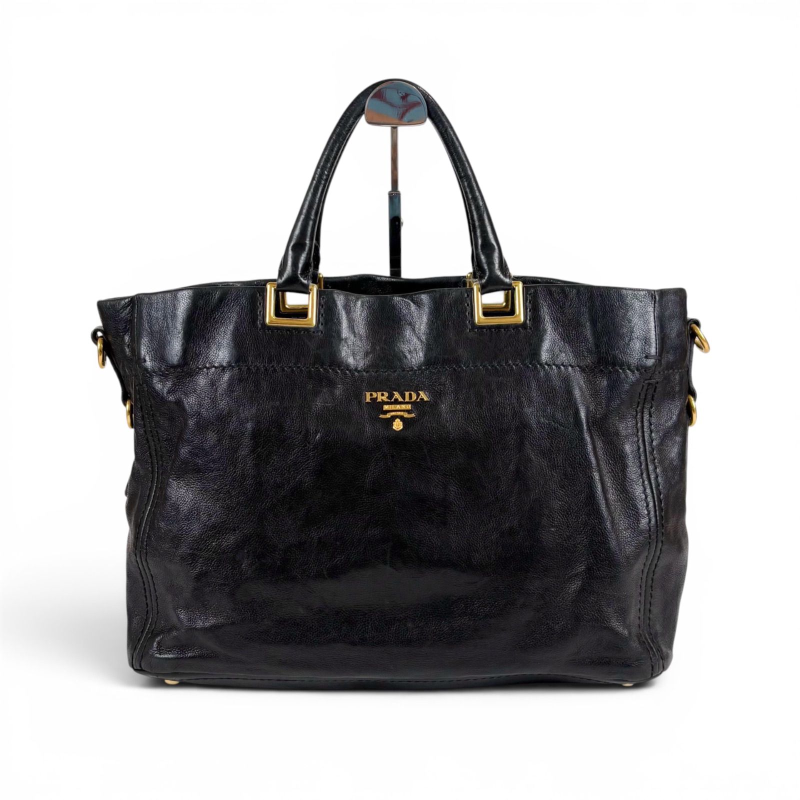 プラダ PRADA 2WAY トートバッグ ショルダーバッグ レザー ブラック 黒