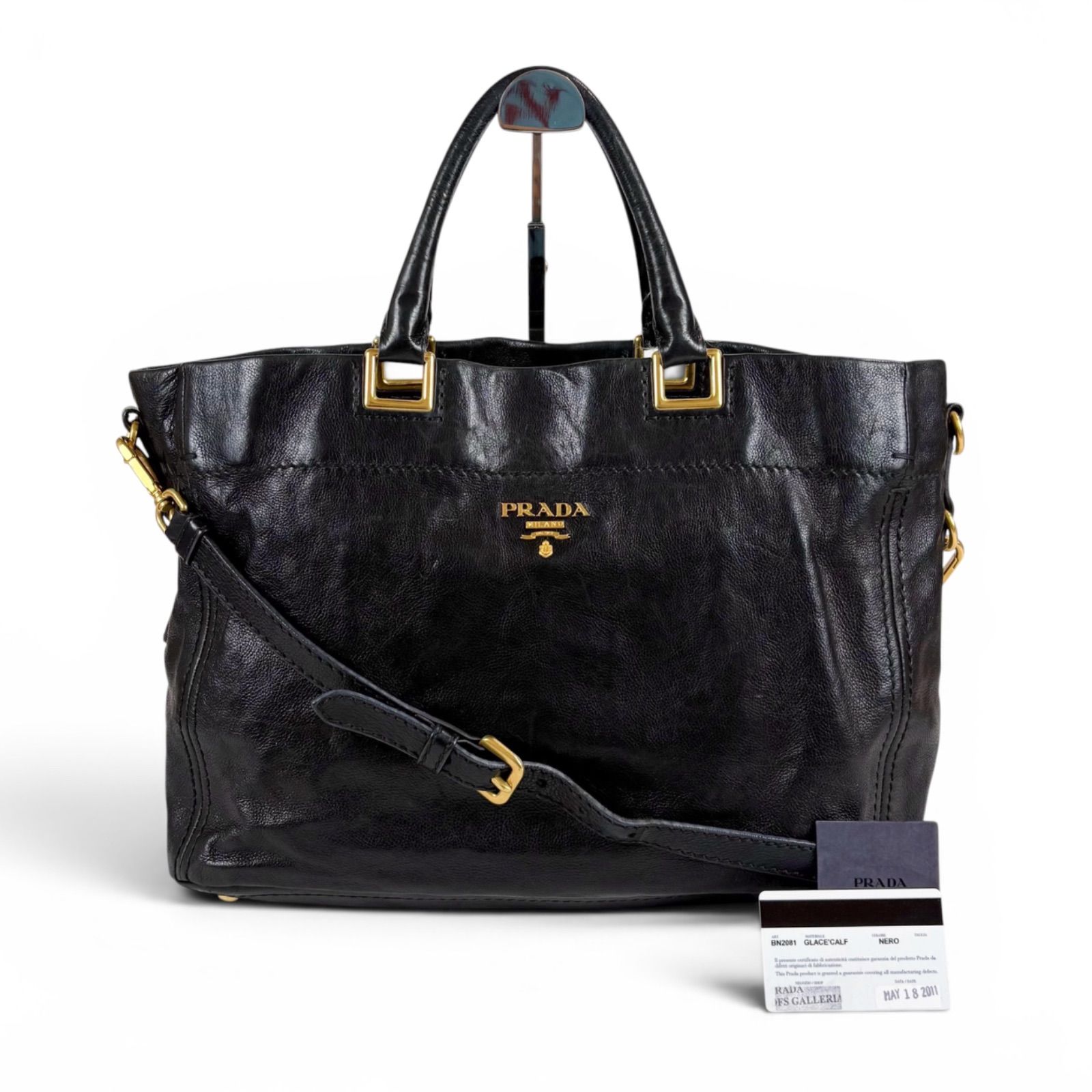 プラダ PRADA 2WAY トートバッグ ショルダーバッグ レザー ブラック 黒 