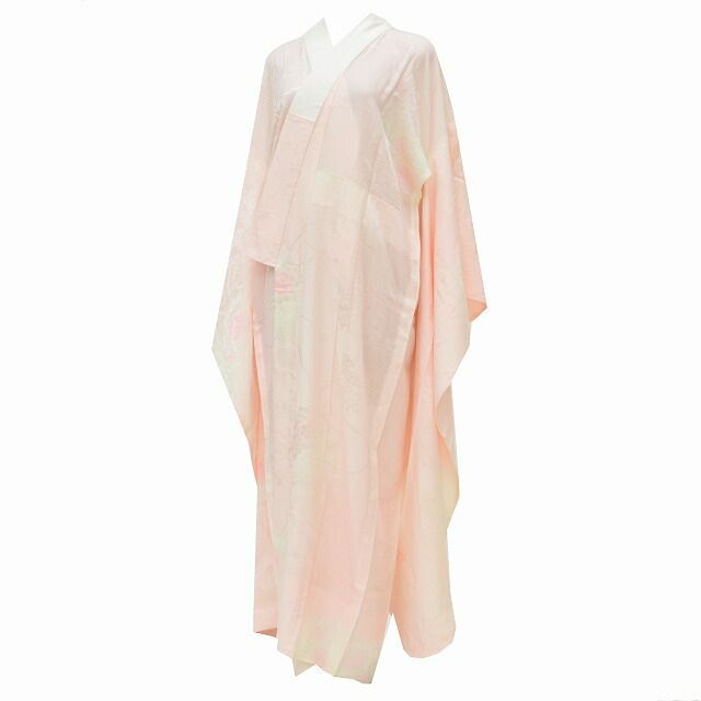 長襦袢 中古 女性 正絹 振袖用 リサイクル着物 身丈133.5cm 裄67.5cm L ピンク系 貝桶 花文様 特品★★★★ pp1440b