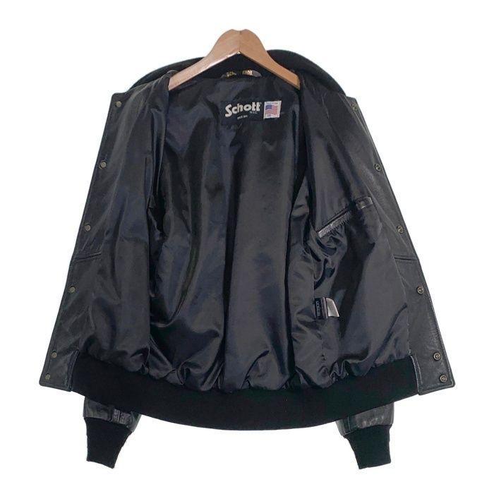 Schott ショット Leather Varsity Jacket  羊革 レザー ヴァーシティー ジャケット ブラック 7571 USA製 Size 38 Schott ショット Leather Varsity Jacket 羊革 レザー ヴァーシティー
