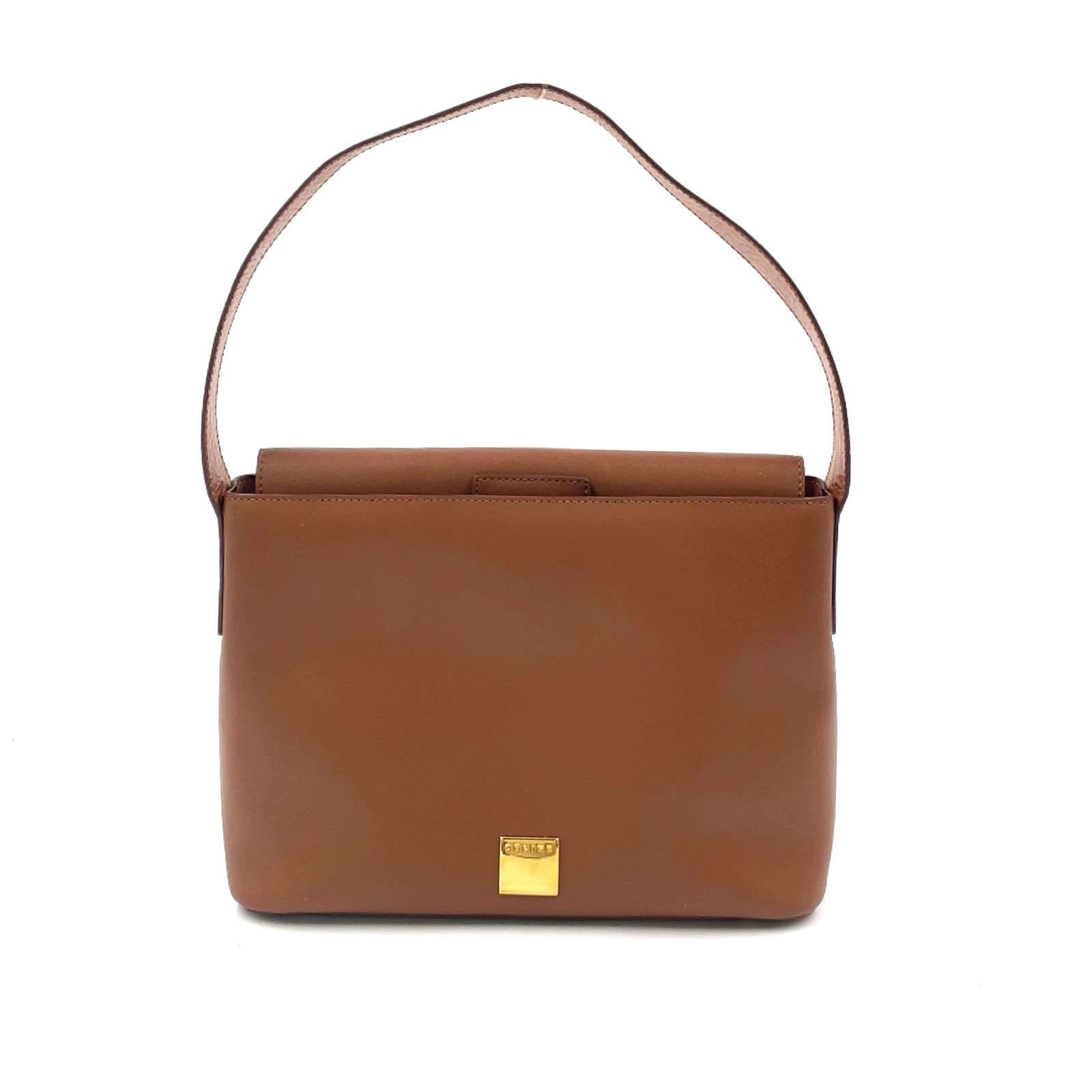 CELINE ロゴプレート レザー ブラウン ワンショルダーバッグ ゴールド 