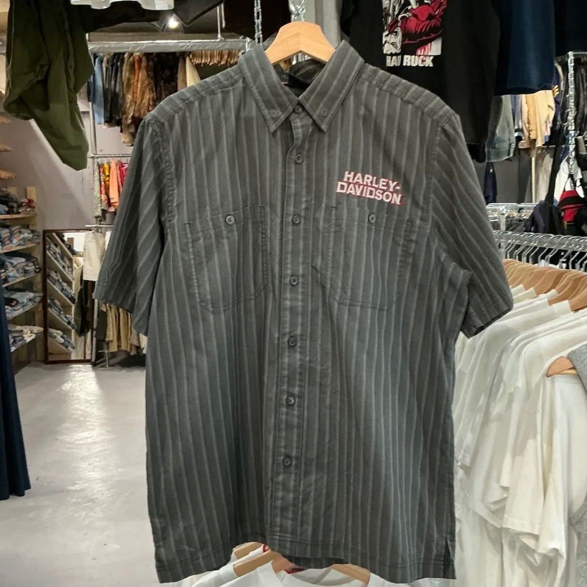00s Harley Davidson S/S Stripe Shirt ハーレーダビッドソン 半袖