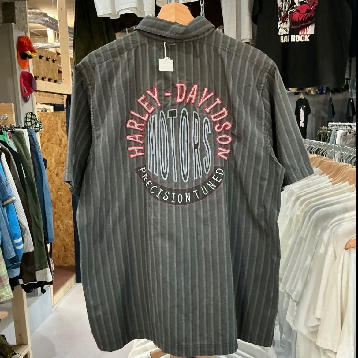 た*ん様 Harley-Davidson　ストライプ　半袖シャツ　M　ブラック 00s Harley Davidson S/S Stripe Shirt ハーレーダビッドソン 半袖