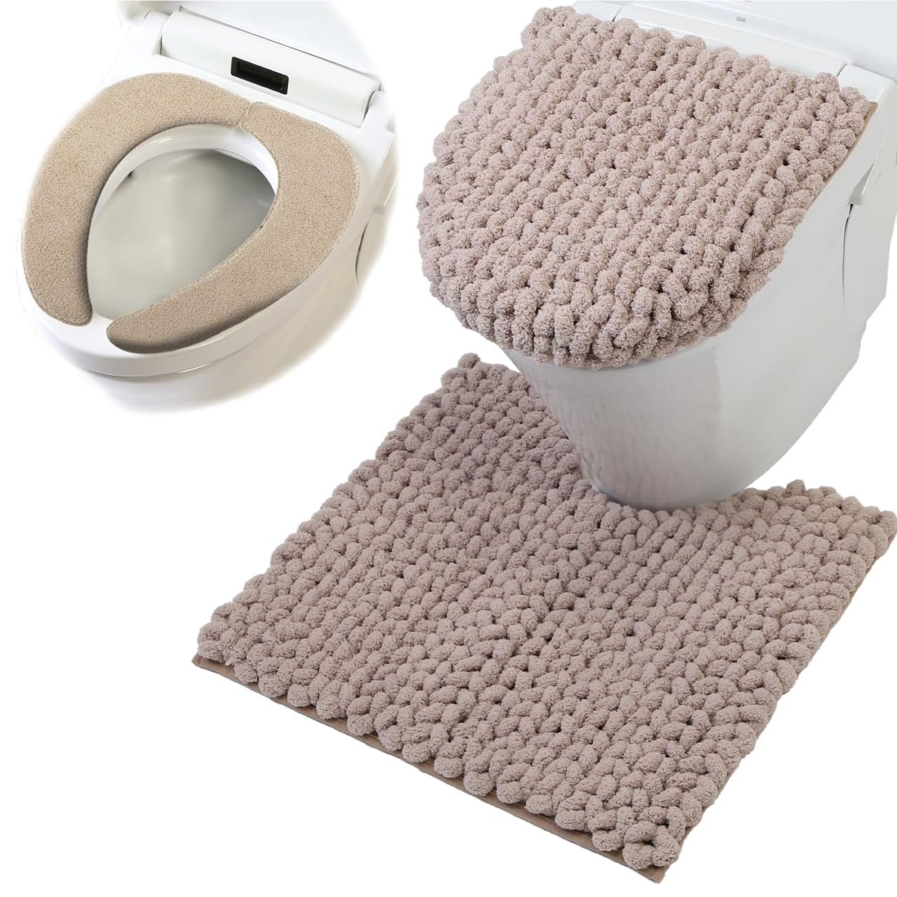 特価商品 ヨコズナクリエーション トイレタリー (トイレマット&フタカバー&便座カバー ３点セット) (モウ ベージュ レギュラー)