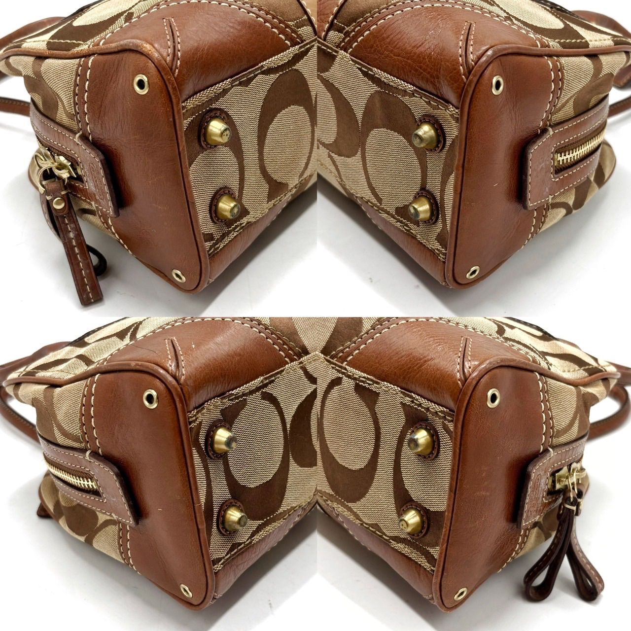 【良品】COACH Y2K big signature beige canvas leather mini boston bag unisex コーチ ボストンバッグ 【良品】COACH Y2K big signature beige canvas leather mini boston bag unisex コーチ ボストンバッグ
