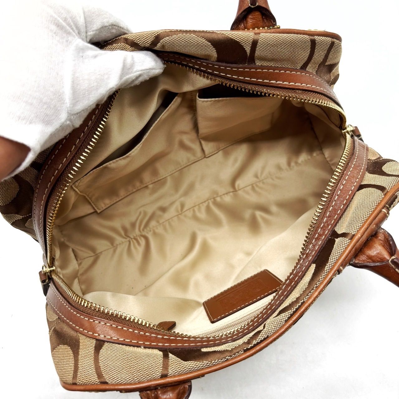 【良品】COACH Y2K big signature beige canvas leather mini boston bag unisex コーチ ボストンバッグ 【良品】COACH Y2K big signature beige canvas leather mini boston bag unisex コーチ ボストンバッグ