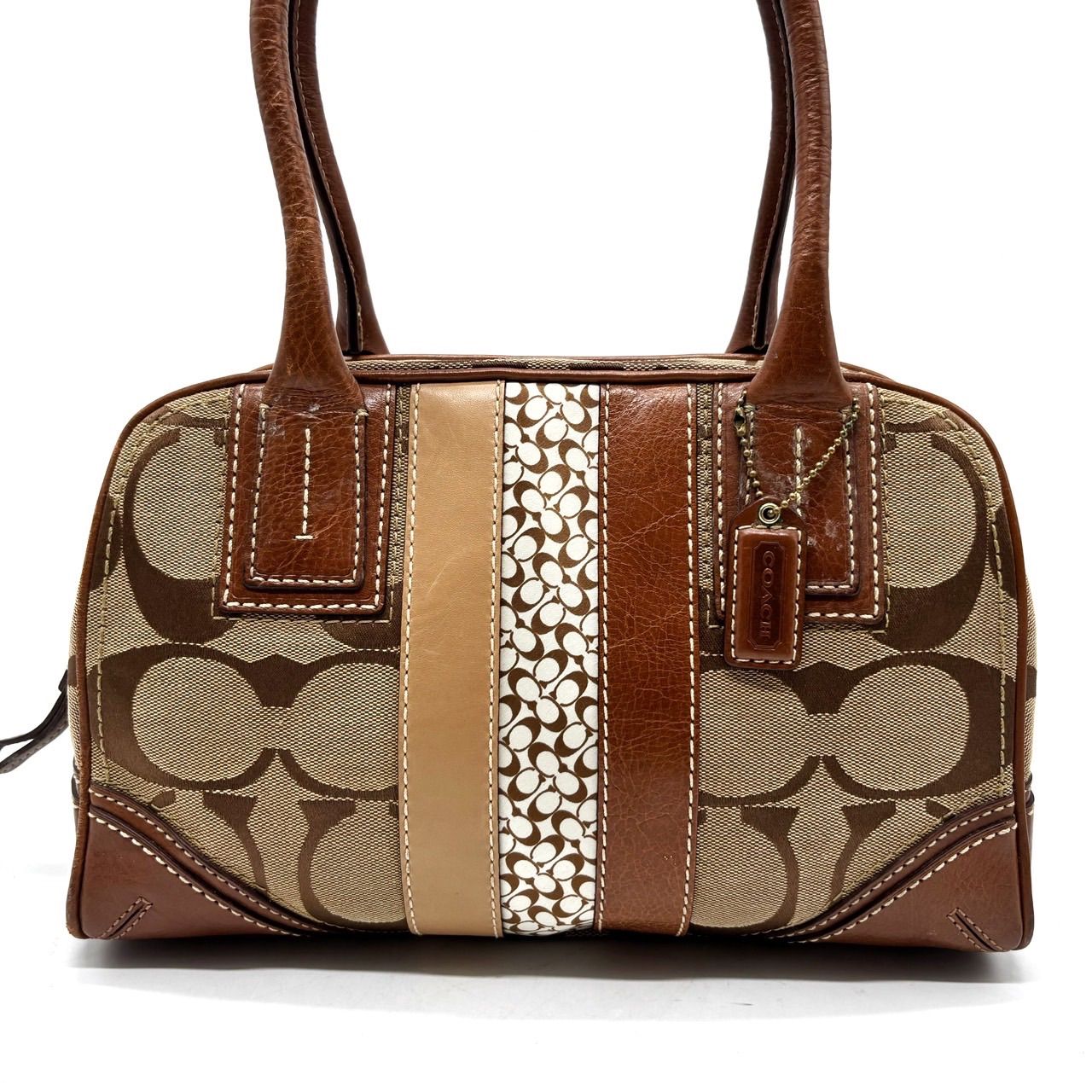 【良品】COACH Y2K big signature beige canvas leather mini boston bag unisex コーチ ボストンバッグ 【良品】COACH Y2K big signature beige canvas leather mini boston bag unisex コーチ ボストンバッグ