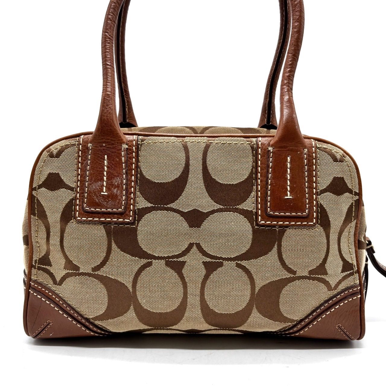 【良品】COACH Y2K big signature beige canvas leather mini boston bag unisex コーチ ボストンバッグ 【良品】COACH Y2K big signature beige canvas leather mini boston bag unisex コーチ ボストンバッグ