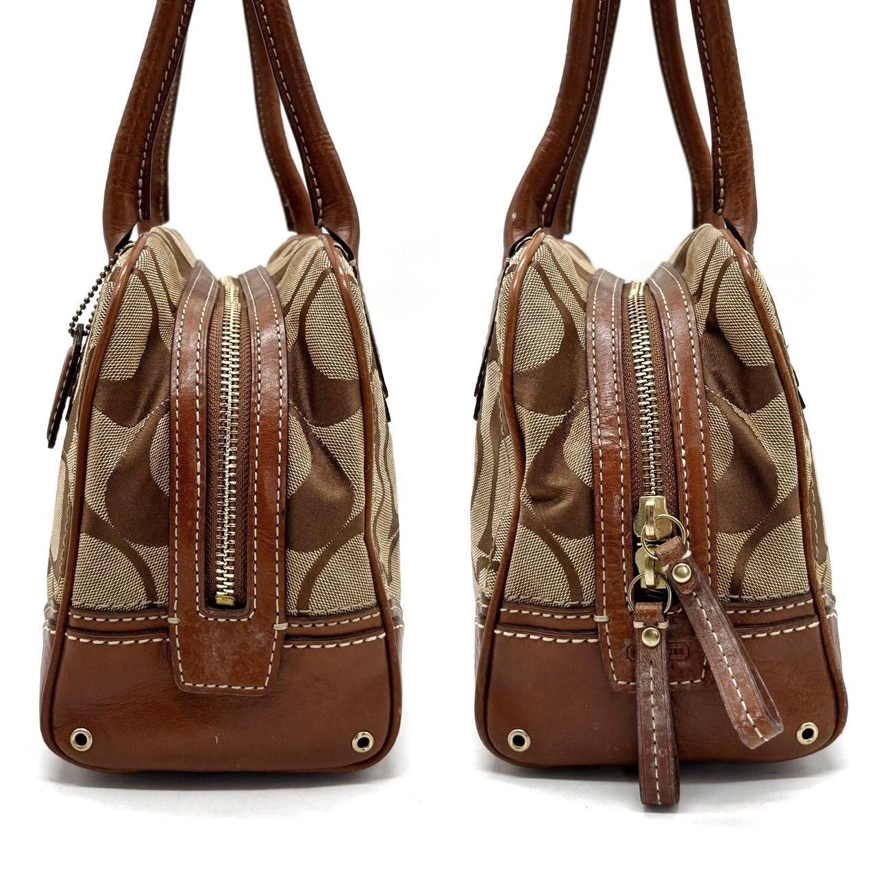 【良品】COACH Y2K big signature beige canvas leather mini boston bag unisex コーチ ボストンバッグ 【良品】COACH Y2K big signature beige canvas leather mini boston bag unisex コーチ ボストンバッグ