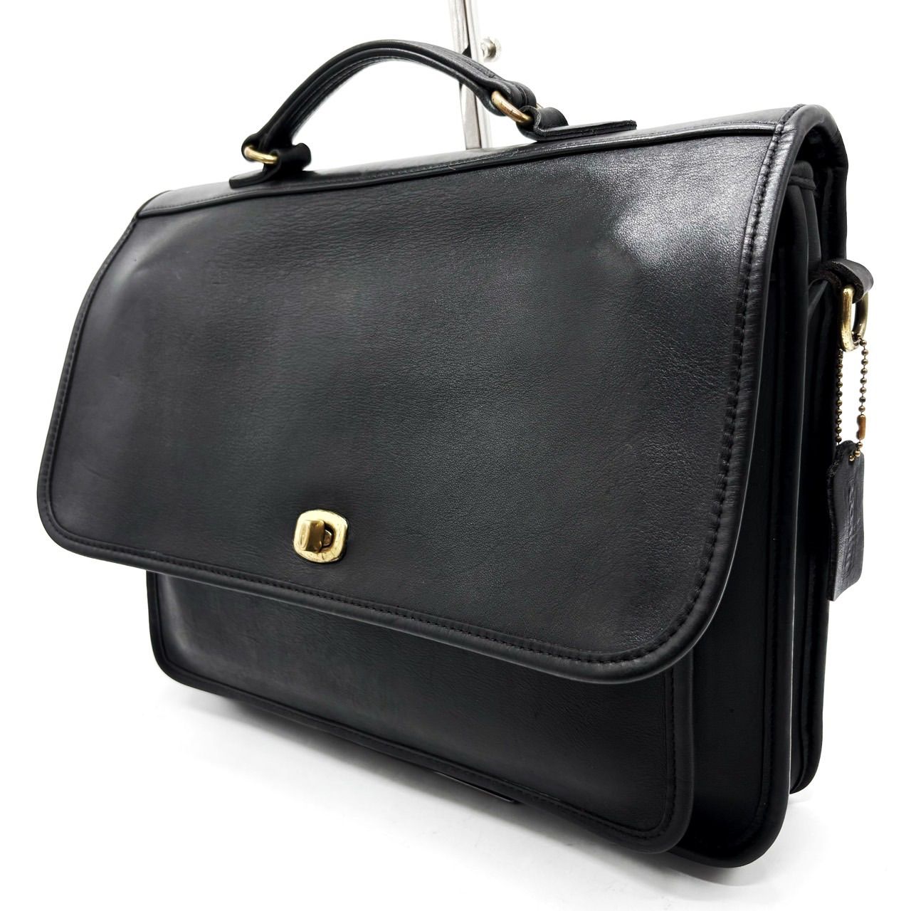 【良品】old coach turn-lock handbag allleather goldparts black unisex コーチ ハンドバッグ 14,600円