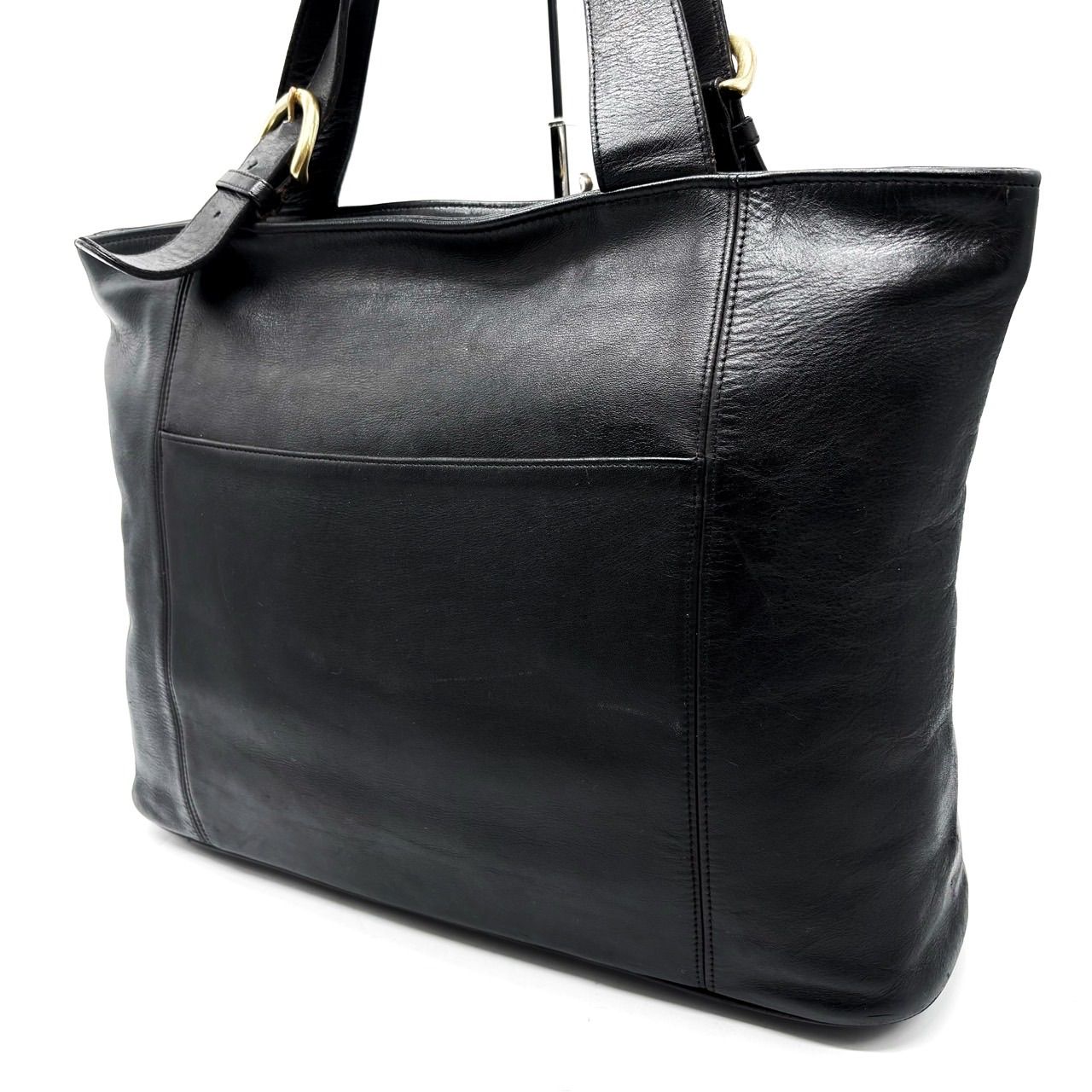【良品】old coach totebag hand all leather goldparts black unisex コーチ トートバッグ