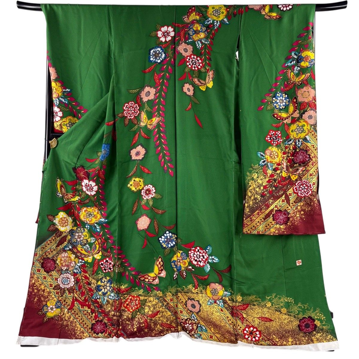 振袖 身丈175cm 裄丈70.5cm 未仕立て 枝垂桜 蝶 金糸 金彩 緑 正絹