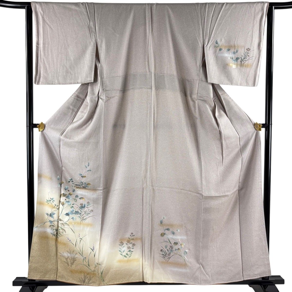 訪問着 身丈159cm 裄丈63cm S 袷 草花 螺鈿 金銀彩 薄小豆 正絹 名品 