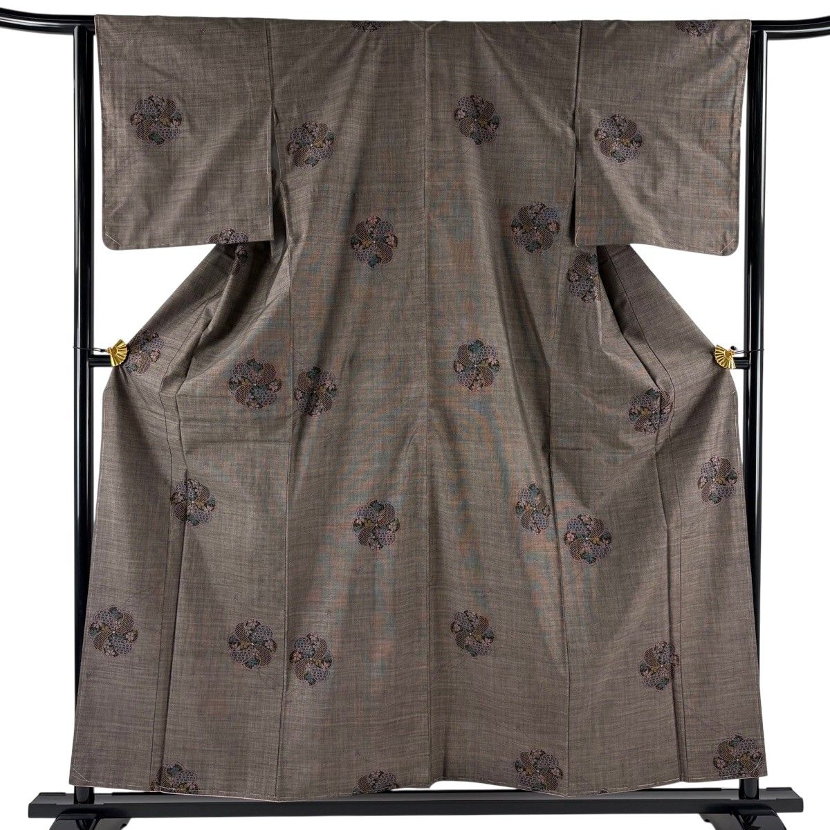 美品】 大島紬 身丈158cm 裄丈63cm S 袷 純泥染 証紙 花 組紐 焦茶色 