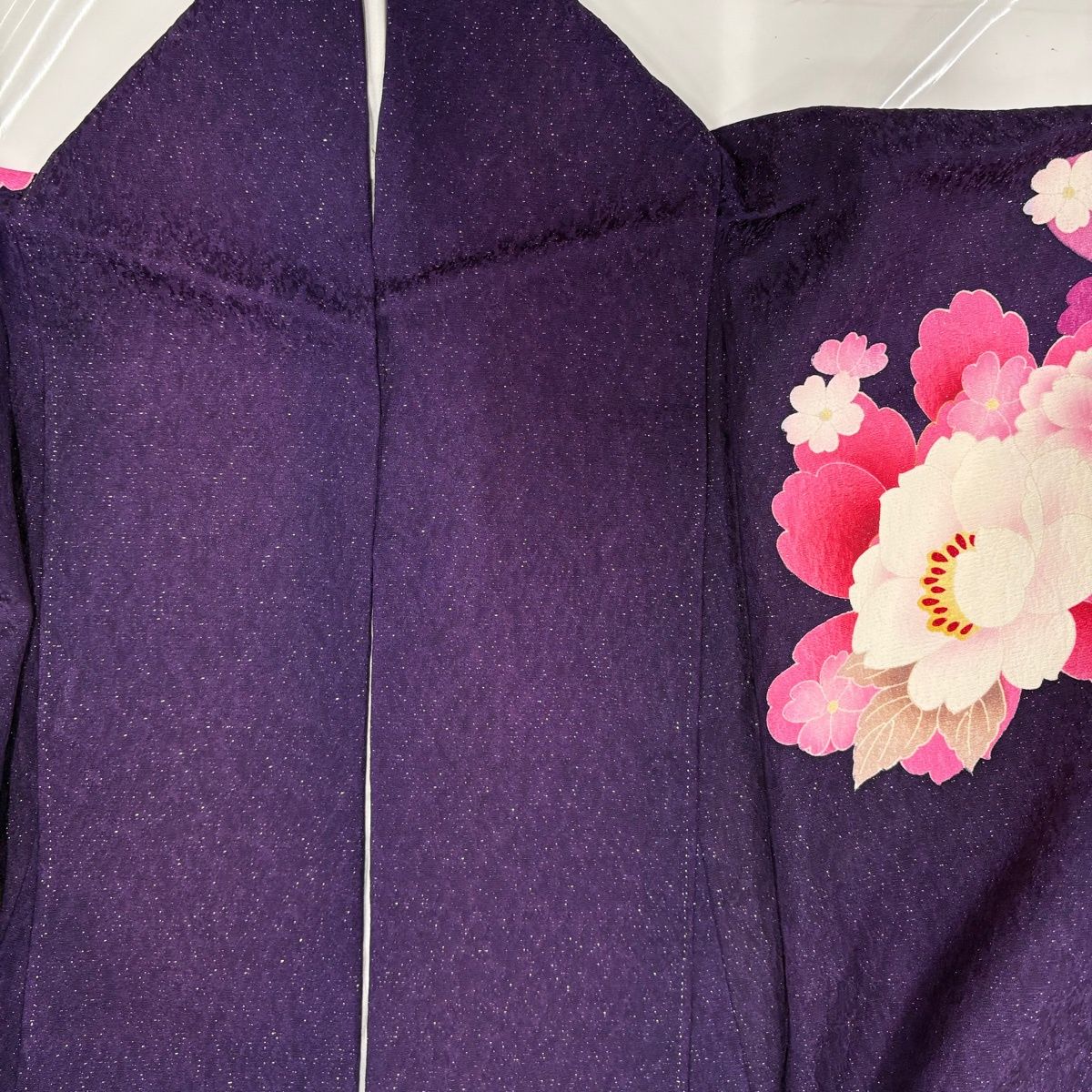 振袖 身丈164cm 裄丈65cm M 袷 牡丹 桜 銀通し 刺繍 紫 正絹 名品