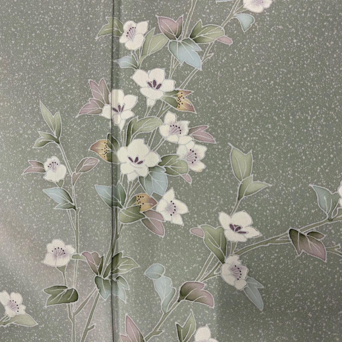 付下げ 身丈160cm 裄丈63cm S 紗袷 草花 シルエット 青緑 正絹 名品