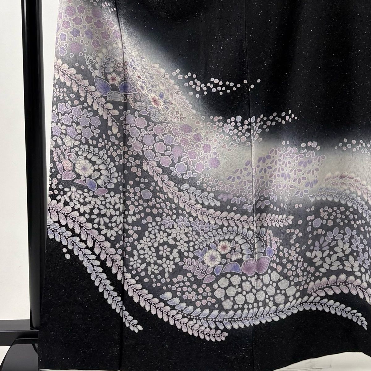 訪問着 身丈165cm 裄丈67.5cm L 袷 辻が花柄 銀通し ぼかし 黒 正絹 秀 