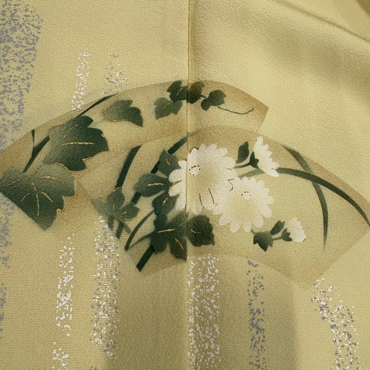 美品】 付下げ 身丈162cm 裄丈64.5cm M 袷 扇面 草花 金彩 薄黄 正絹
