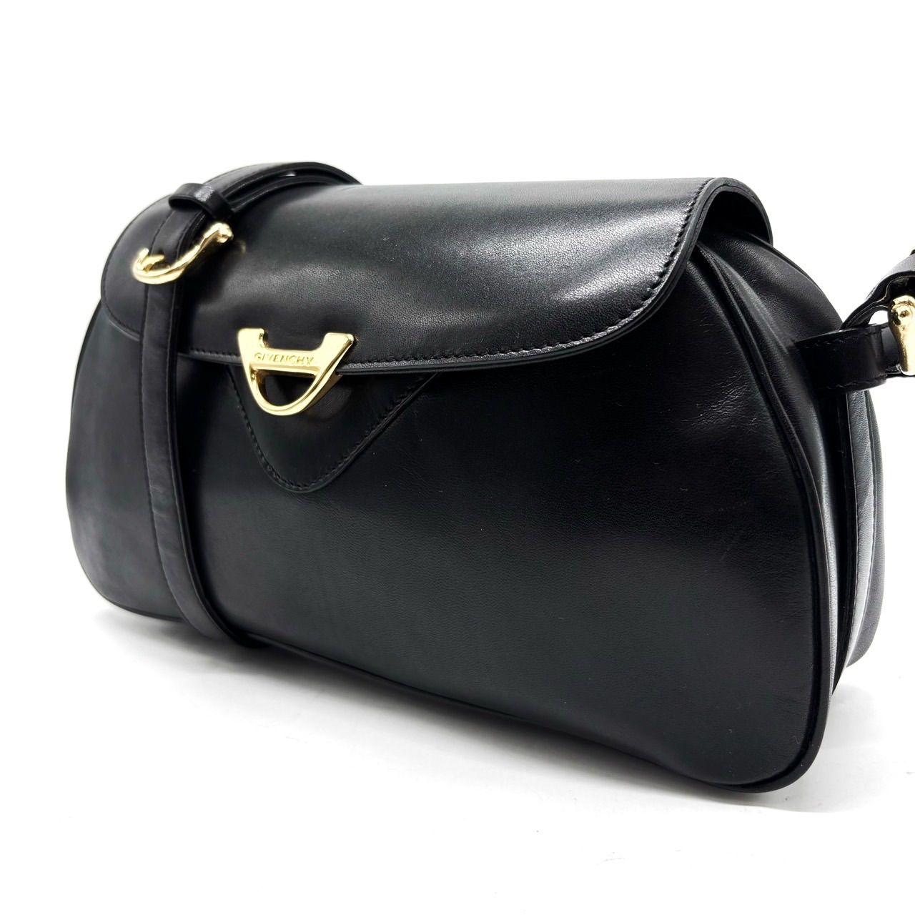 【良品】Givenchy ジバンシー ショルダーバッグ ポシェット オールレザー 革 ゴールド金具 ブラック 黒 ヴィンテージ ユニセックス 男女兼用