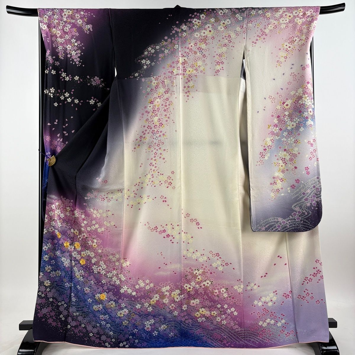 美品】 振袖 身丈169.5cm 裄丈68.5cm L 袷 袋帯フルセット 草花 金糸