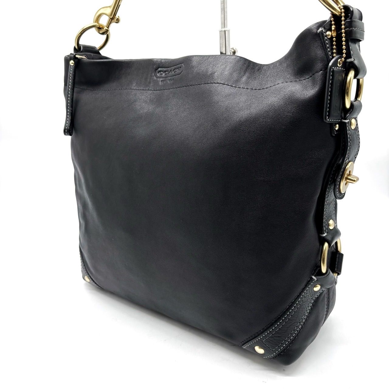 【良品】coach y2k hobo turn-lock oneshoulder handbag leather black goldparts unisex コーチ ワンショルダーバッグ