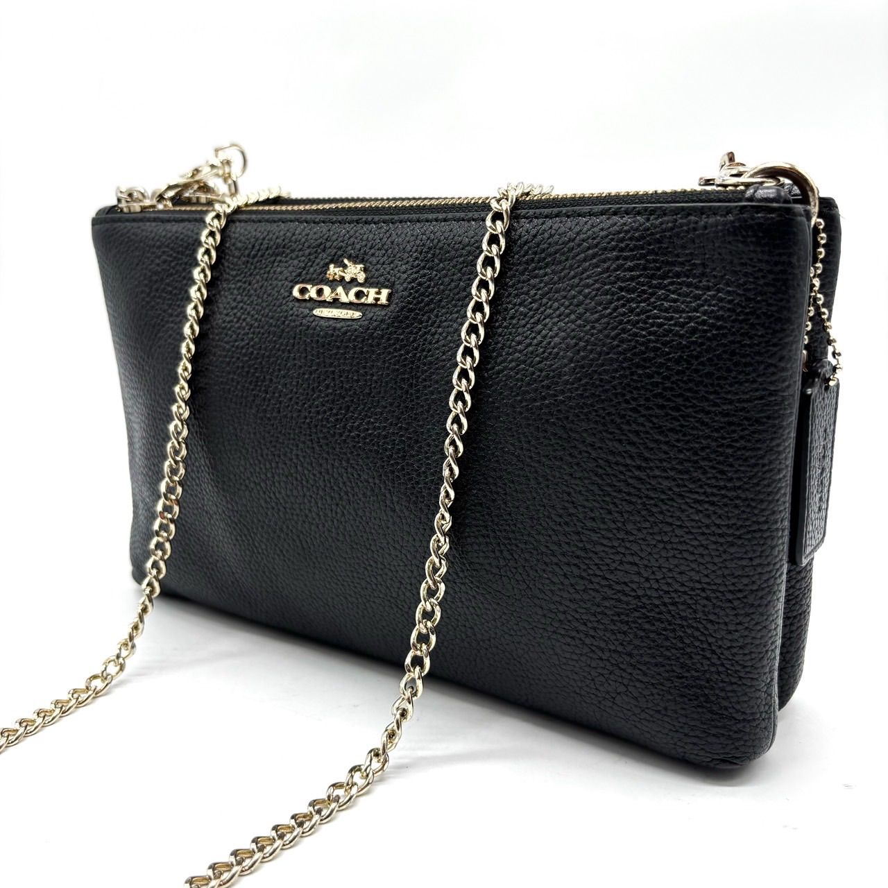 【良品】coach y2k goldchain shoulderbag pochette leather black ladies コーチ チェーンショルダーバッグ