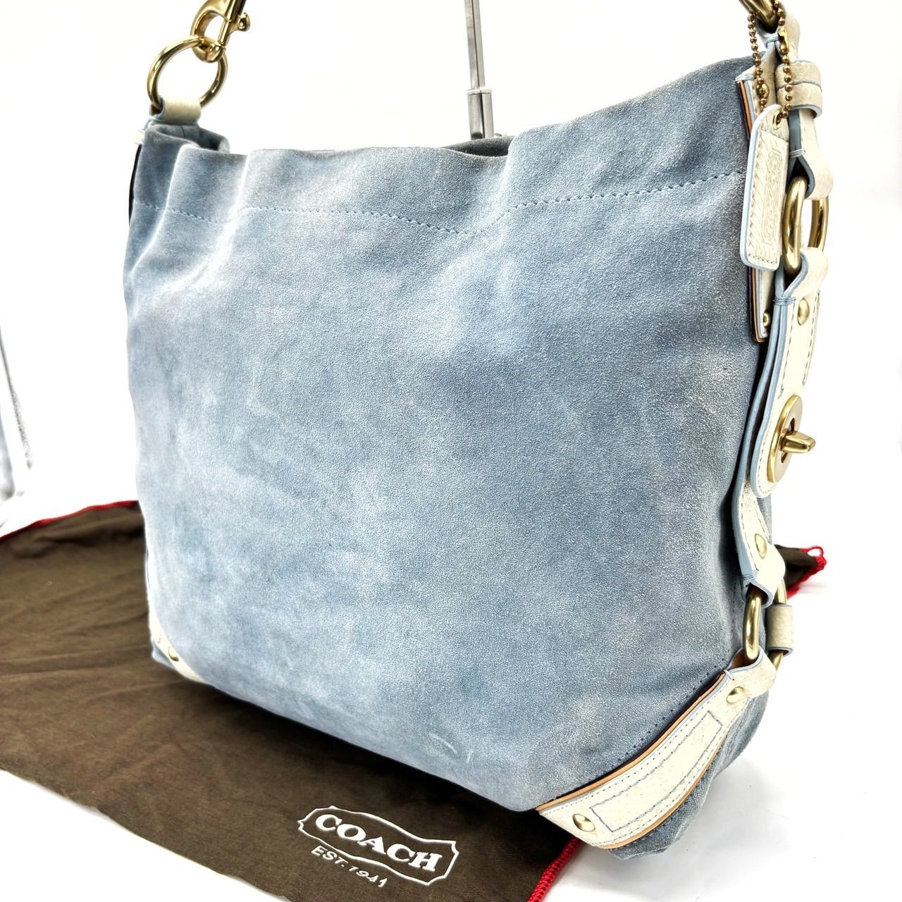 【良品】coach y2k hobo turn-lock oneshoulder handbag suède blue goldparts unisex コーチ ワンショルダーバッグ