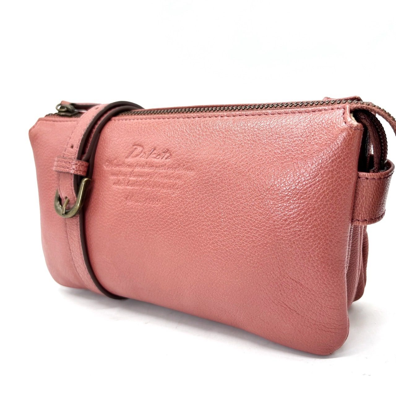 【良品】Dakota ダコタ ロゴ型押し ミニ ショルダーバッグ ポシェット オールレザー 革 pink ピンク レディース