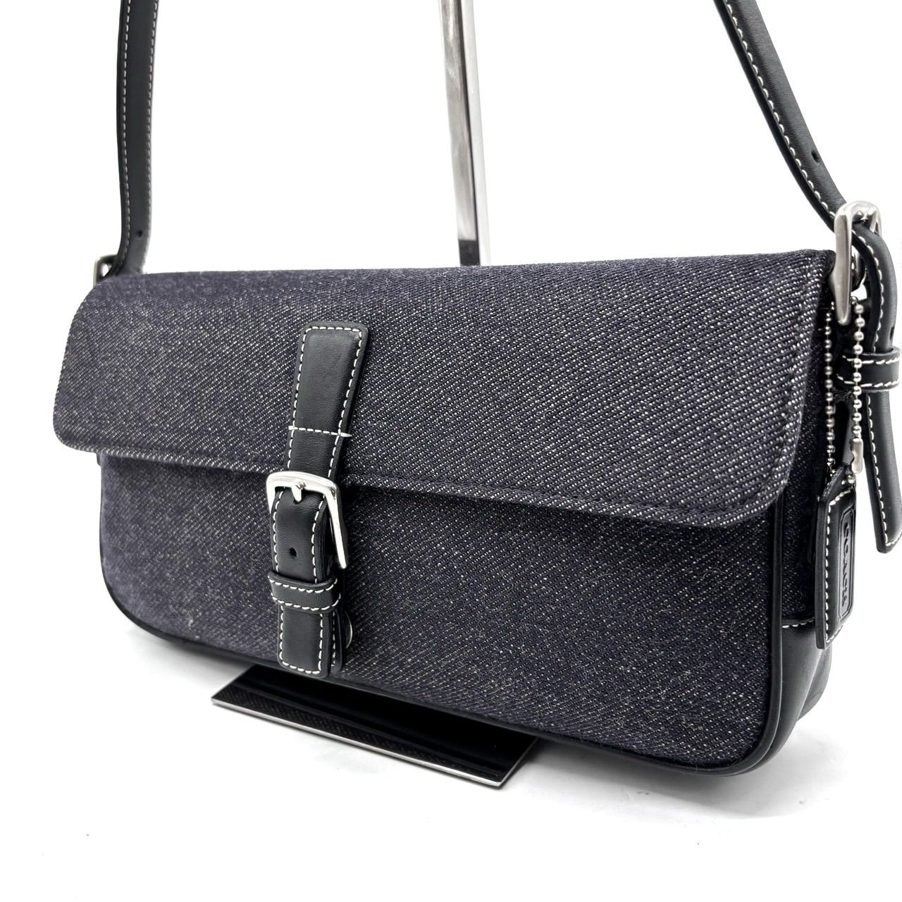 【良品】coach y2k denim canvas leather handbag shoulder belt ladies unisex コーチ ハンドバッグ