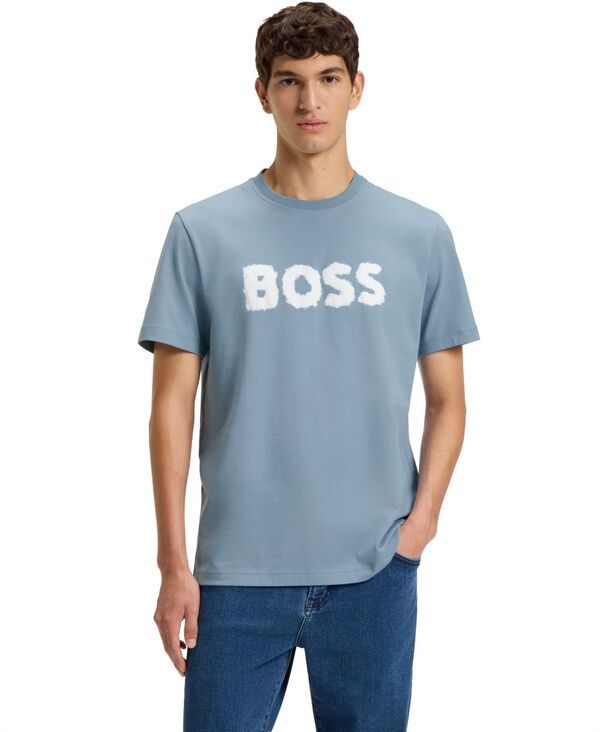 ヒューゴボス メンズ トップス Tシャツ コットン ロゴ Hugo Boss Mens Cotton RegularFit Logo TShirt Open Blue ブルー